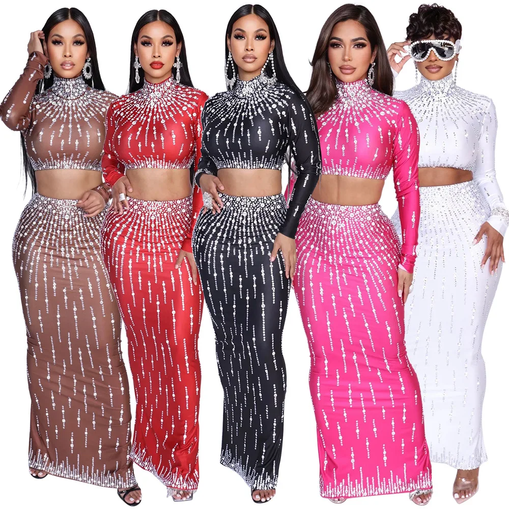 Crop Top Crochet - Frauen Set Straße Langarm Print Crop