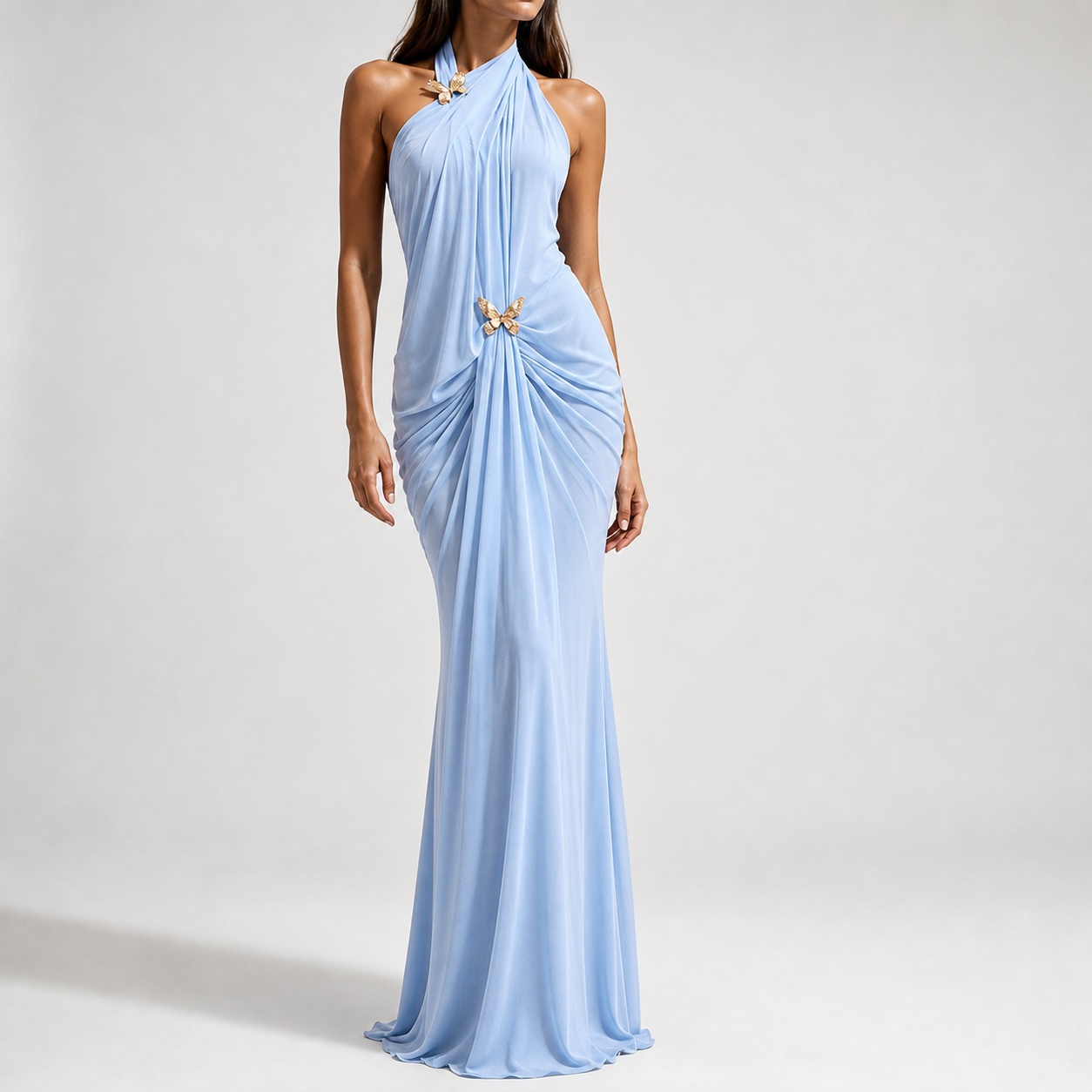 Maxi Dress Halter - Elegantes Schulterfreies Neckholder-Maxikleid für Damen, Ärmellos,