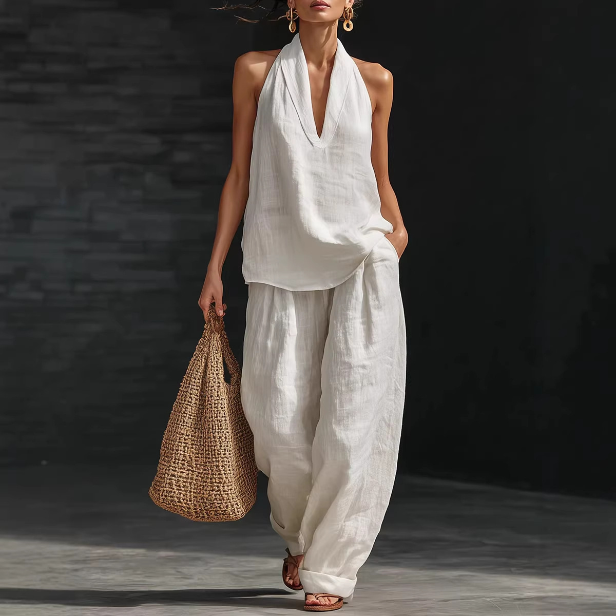 Linen Pant Wide - Sommerliches Retro-Set aus Baumwolle und Leinen