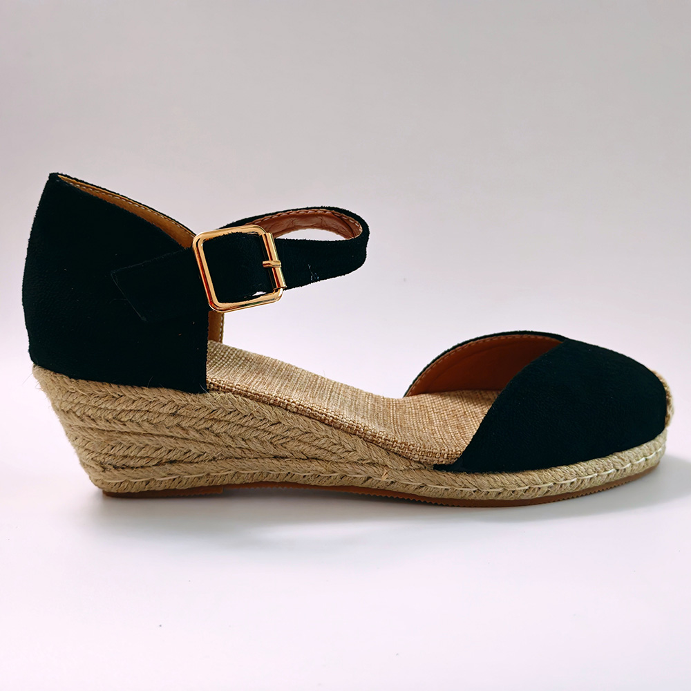 Wedge Espadrille Women - Damen-Keilsandalen mit Espadrille-Plateau, elegante Damen-Sommer-Freizeitschuhe, schwarze