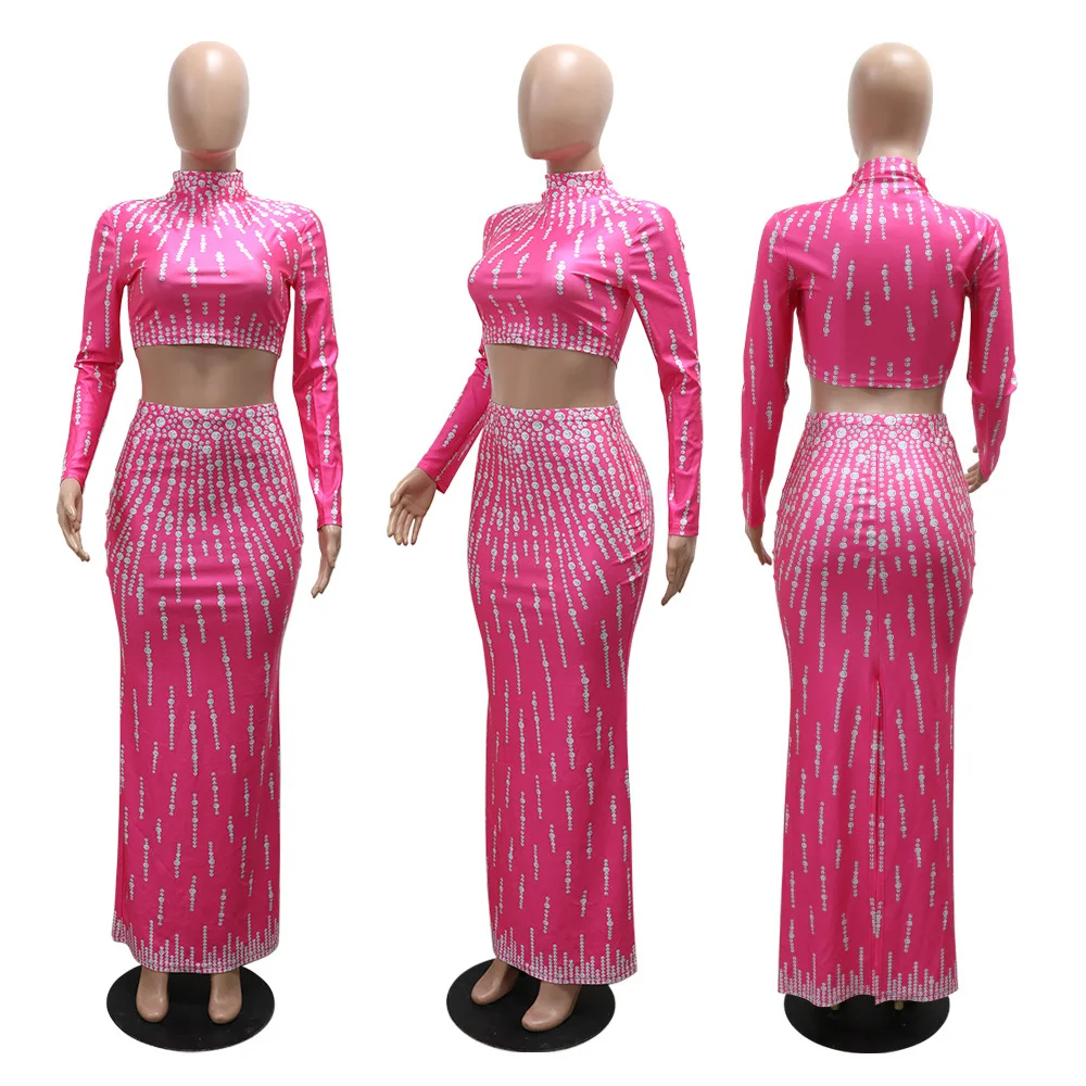 Frauen Set Straße Langarm Prin – Crop Top Crochet Bewertung und Preis