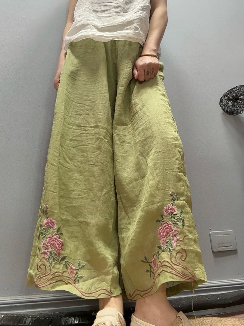 Retro Baumwoll-Leinen Bestickt – Linen Pant Wide Bewertung und Preis