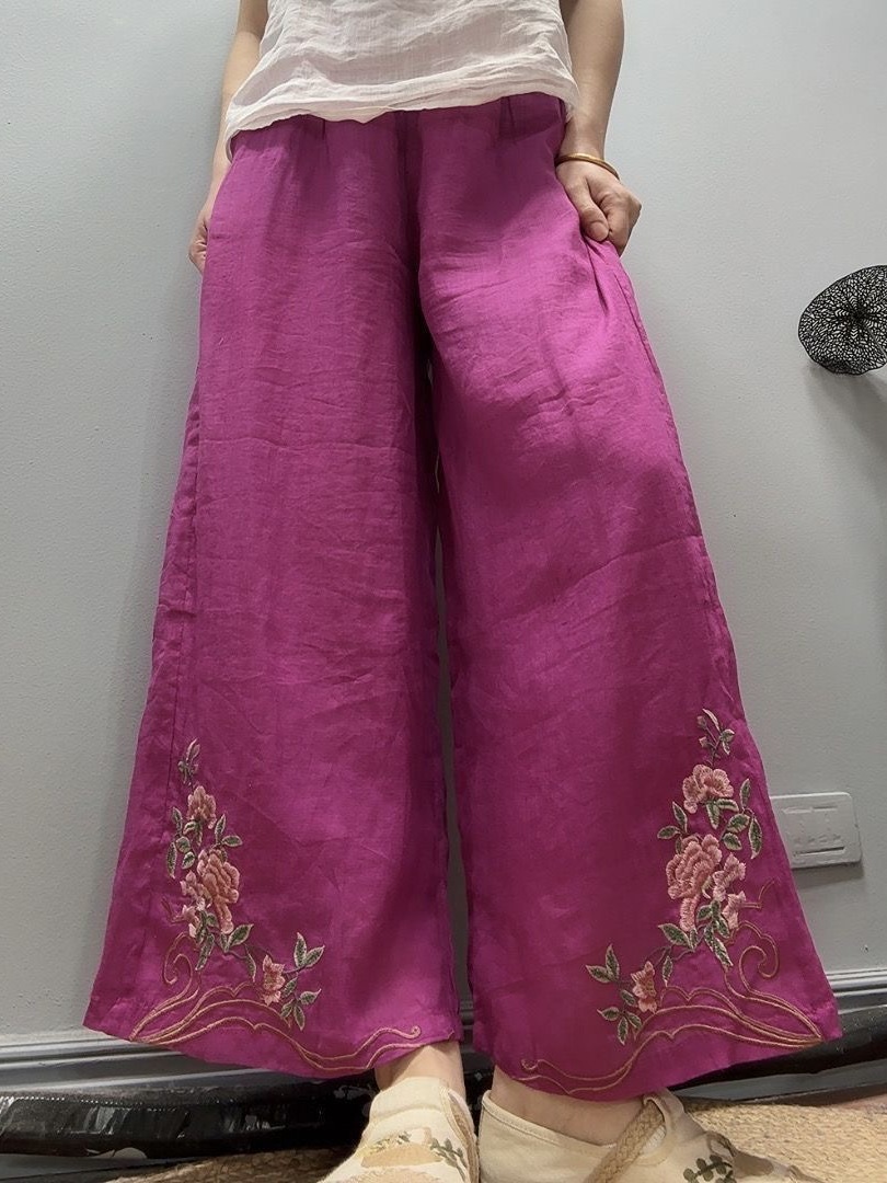 Retro Baumwoll-Leinen Bestickt – Linen Pant Wide Bewertung und Preis