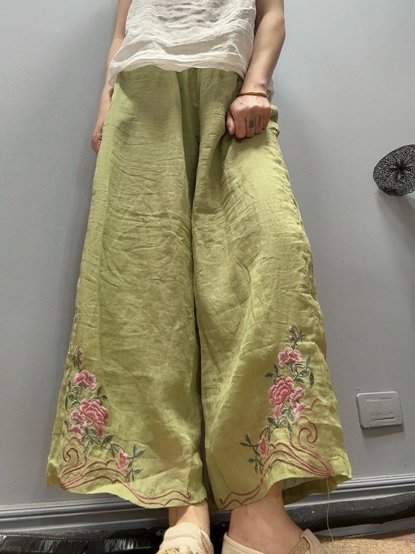 Retro Baumwoll-Leinen Bestickt – Linen Pant Wide Bewertung und Preis